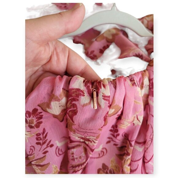 Misa Los Angeles Soraya Floral Pink Ruffle Barbiecore Chiffon Top size S EUC - Picture 11 of 15